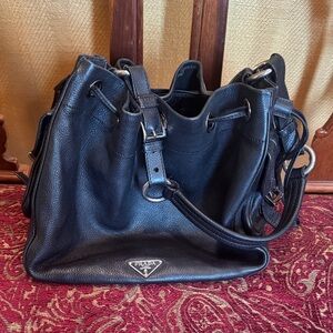 Prada Black Leather Drawstring hobo bag in very nice condition.